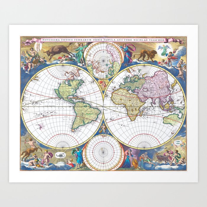 World Map Wall Art 1690 Dorm Decor Mappemonde Print