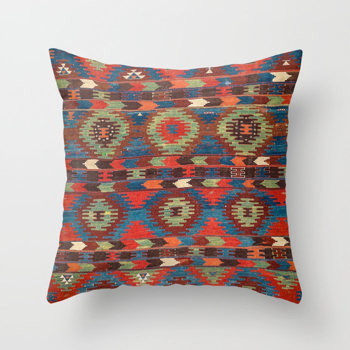 Tuscan Shapes III // 19th Century Southwest Colorful Red Blue Orange Green Brown Ornate Rug Pattern Throw Pillow
