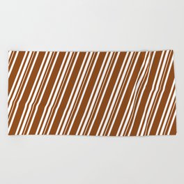 [ Thumbnail: Brown & White Colored Lined/Striped Pattern Beach Towel ]