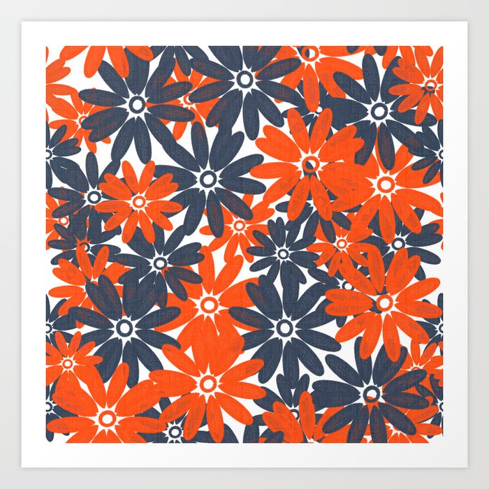 Retro Independence Day Flowers Red White And Blue Art Print