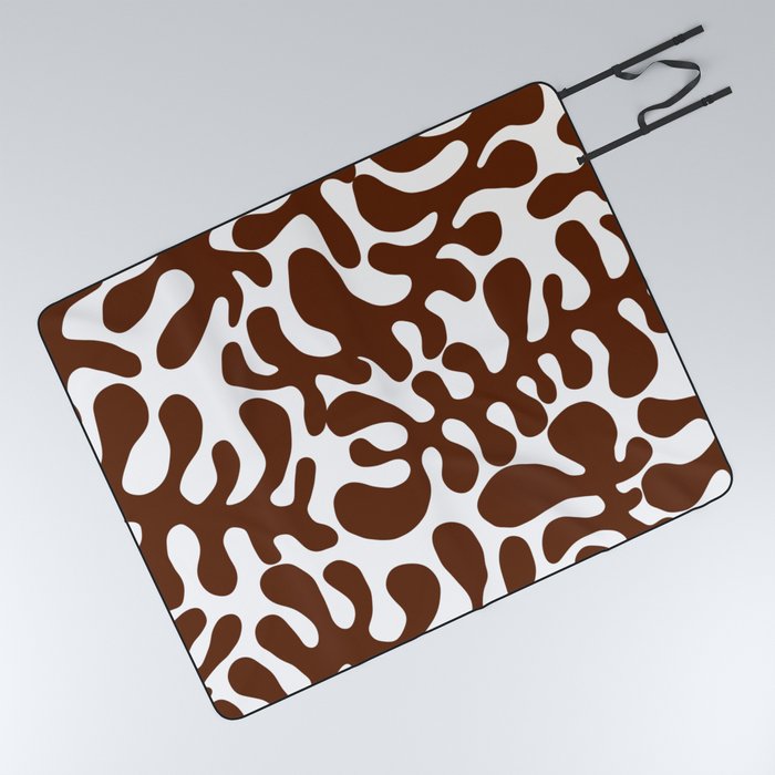 Brown Matisse cut outs seaweed pattern on white background Picnic Blanket