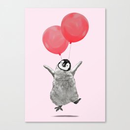 Flying Baby Penguin in Pink Canvas Print