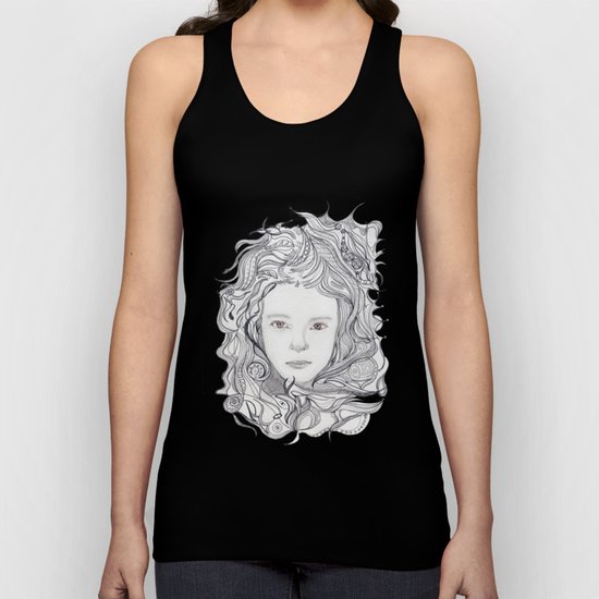 girl - curly doodle hair Unisex Tank Top