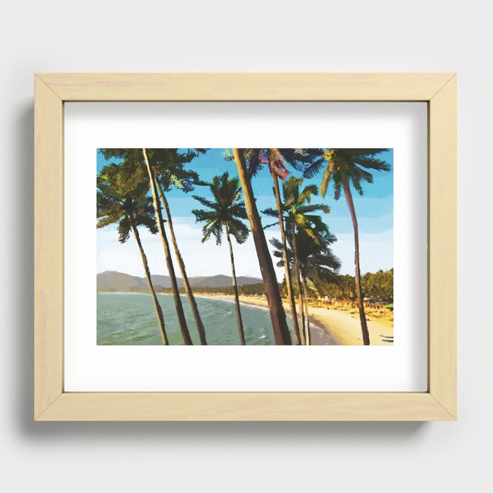 Tropical beach and palm trees in Goa, India Recessed Framed Print