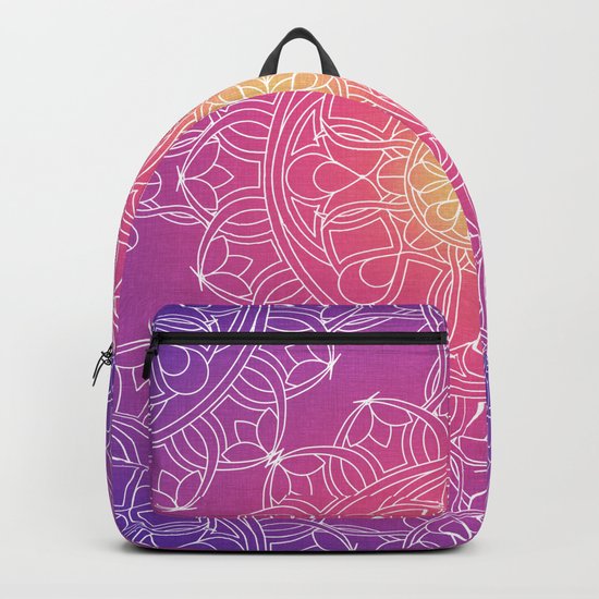 White Lace Mandala in Purple, Pink, and Yellow Backpack