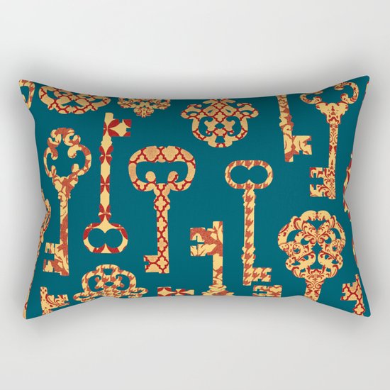 Yellow and Red Skeleton Key Pattern Rectangular Pillow