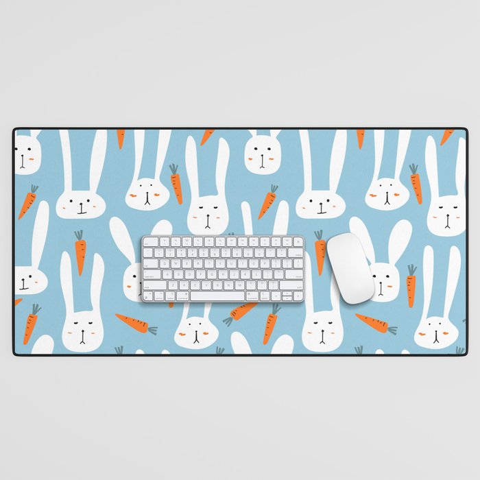 Bunnies & Carrots - Blue Desk Mat
