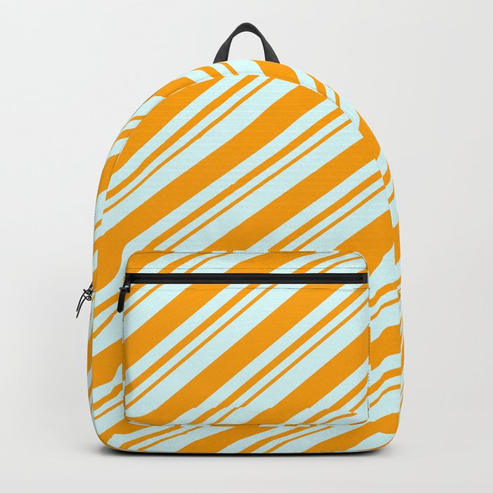 Light Cyan and Orange Colored Lined/Striped Pattern Backpack