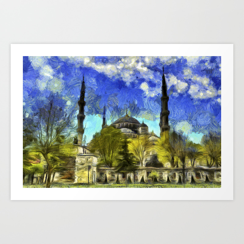 Blue Mosque Istanbul Van Gogh Art Print By Davidpyatt Society6