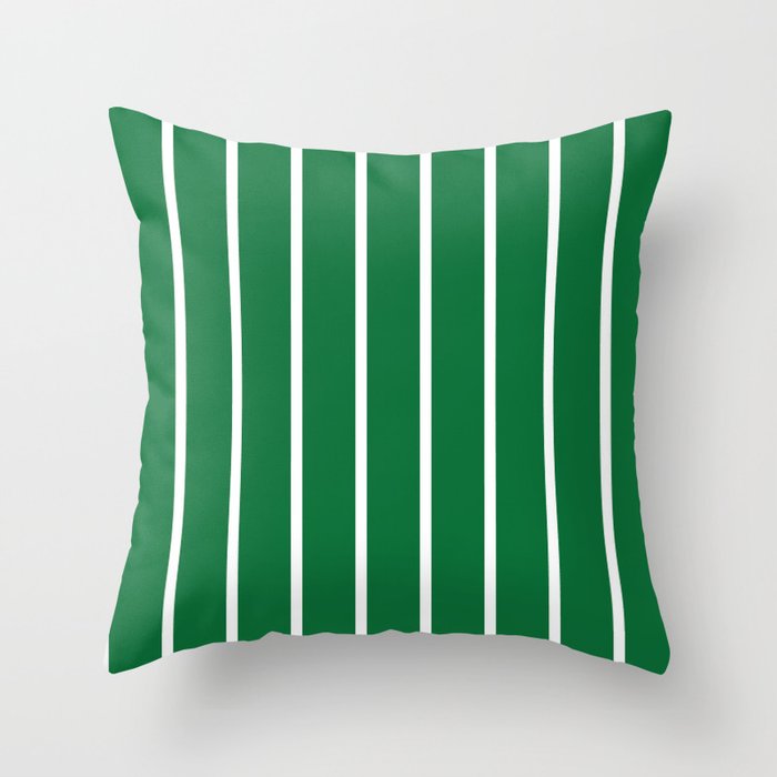 Vertical Lines (White & Dark Green Pattern) Throw Pillow