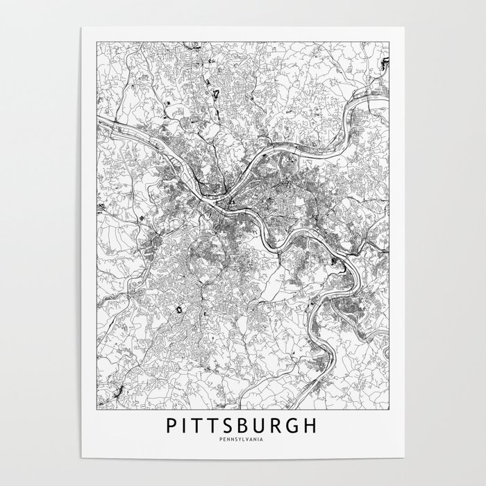 Pittsburgh White Map Poster