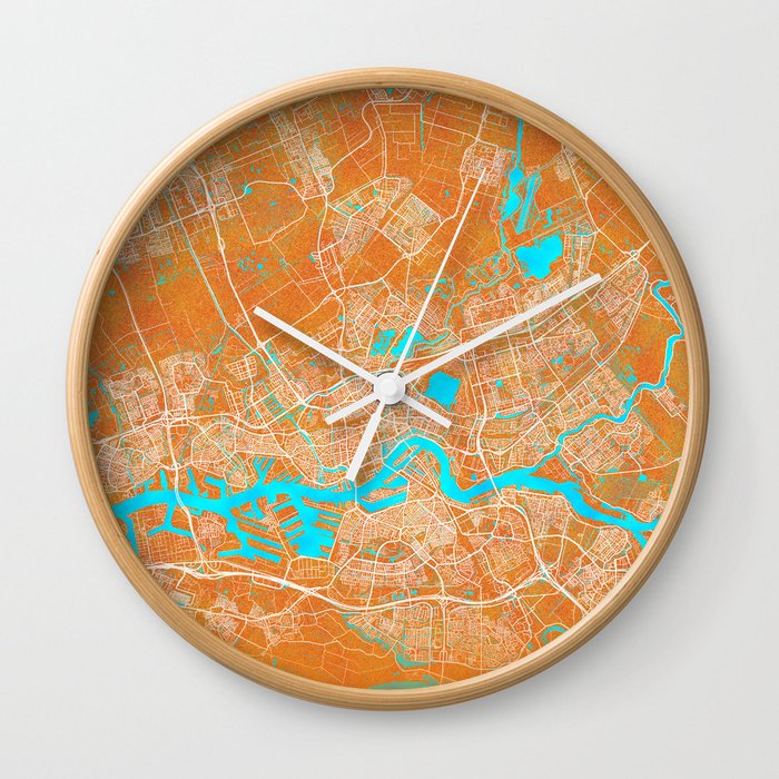 Rotterdam, Netherlands, Gold, Blue, City, Map Wall Clock