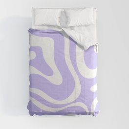 Retro Modern Liquid Swirl Abstract Pattern in Light Purple and White Comforter