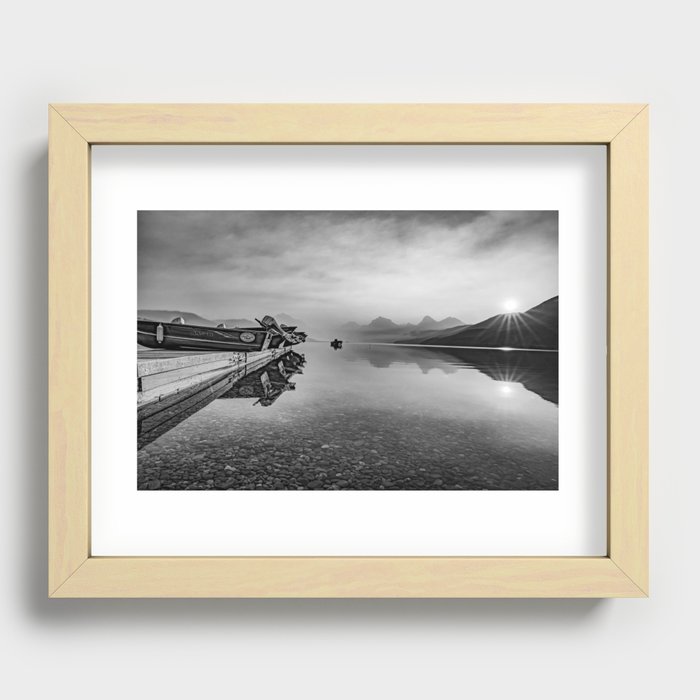 Lake McDonald Morning Mountain View - Glacier National Park Monochrome Recessed Framed Print