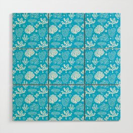 Turquoise And White Coral Silhouette Pattern Wood Wall Art