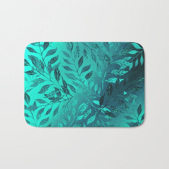Monochrome Leaf Arrangement (Teal) Bath Mat