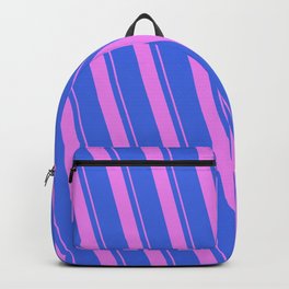 [ Thumbnail: Violet and Royal Blue Colored Lines Pattern Backpack ]