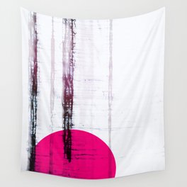 Pink Circle Straight Lines Abstract Black and White Wall Tapestry