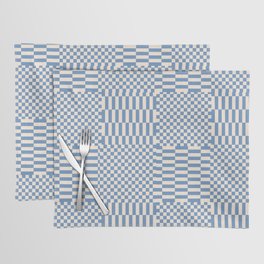 Retro check: Tranquil blue and ice cream white Placemat