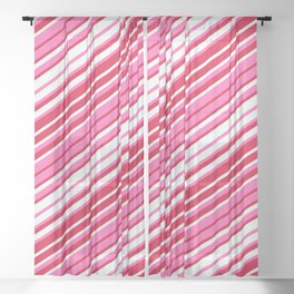 [ Thumbnail: Hot Pink, Crimson, and Mint Cream Colored Stripes/Lines Pattern Sheer Curtain ]