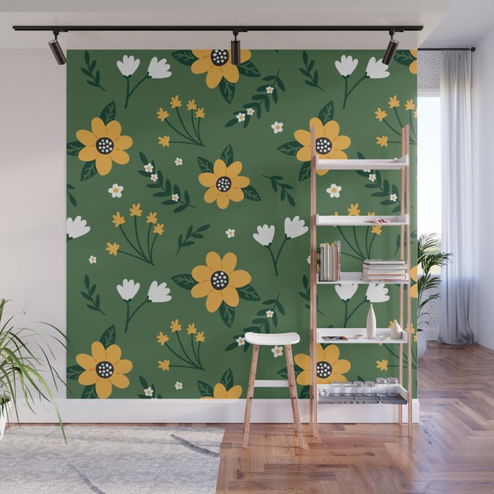 Organic flat abstract floral pattern Art Print Wall Mural