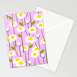 Pretty Retro Daisy Flowers On Pink Stationery Card