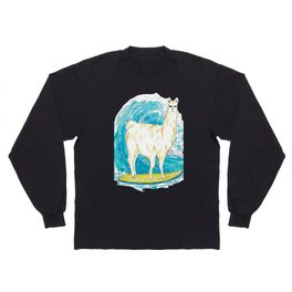 Llama surfing watercolor painting Long Sleeve T-shirt