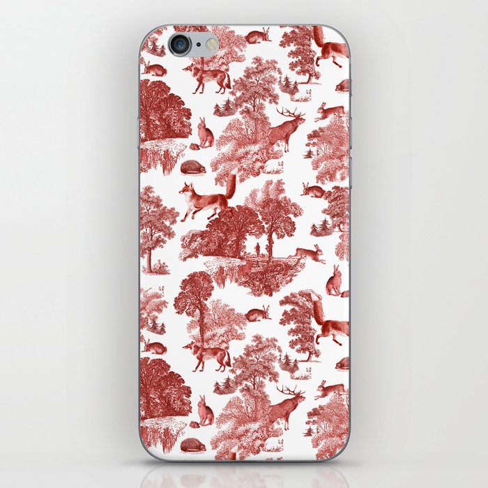 Elegant Red Fox Deer Rabbit in Woodland Toile Pattern iPhone Skin