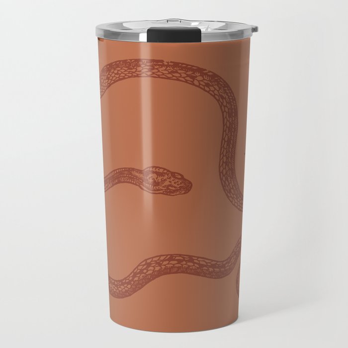 Snake Woodcut - Orange Travel Mug