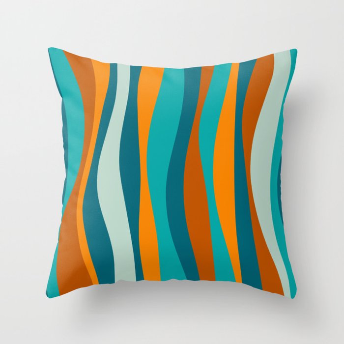 Liquid Stripes in Rust Orange Aqua Turquoise Teal  Throw Pillow