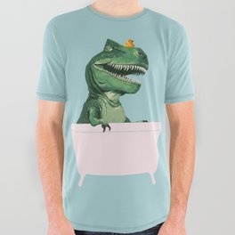 Playful T-Rex in Bathtub in Green All Over Graphic Tee