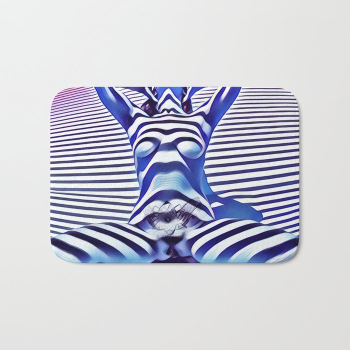 9665s-KMA_5201 Powerful Blue Woman Open Free Striped Sensual Sexy Abstract Nude Bath Mat