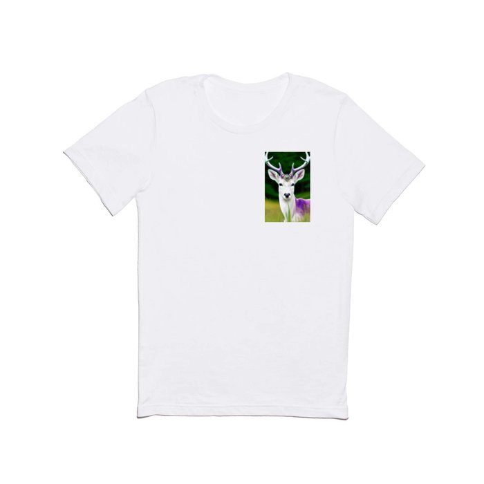 Beautiful White Deer with Purple Colors and Large Antlers T Shirt