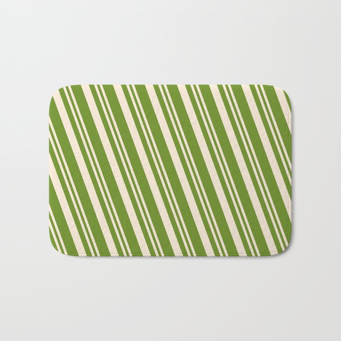 Beige & Green Colored Lines Pattern Bath Mat