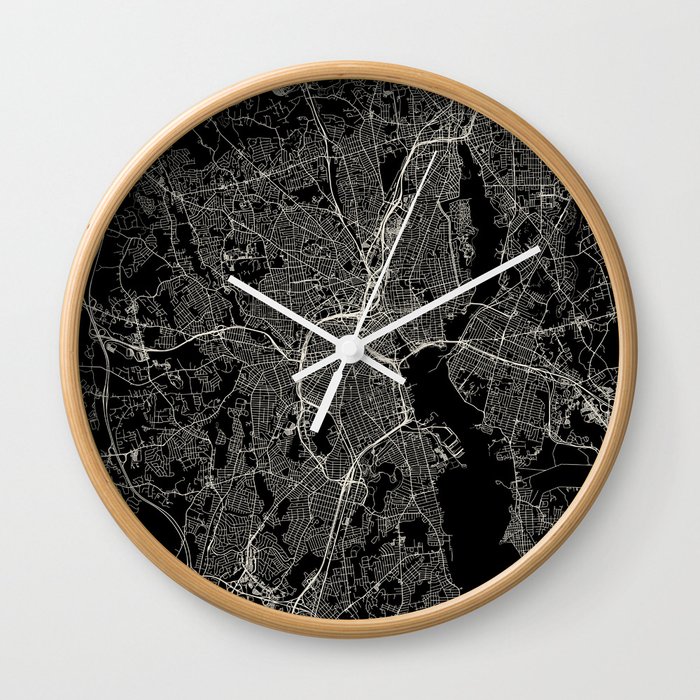 USA, Providence City Map - Black and White Wall Clock