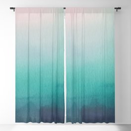 Abstract Watercolor Blend Teal - Turquoise Blue and White Paper Texture Blackout Curtain