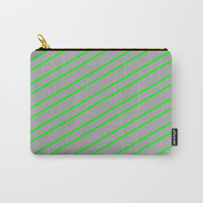 Dark Grey & Lime Colored Stripes Pattern Carry-All Pouch