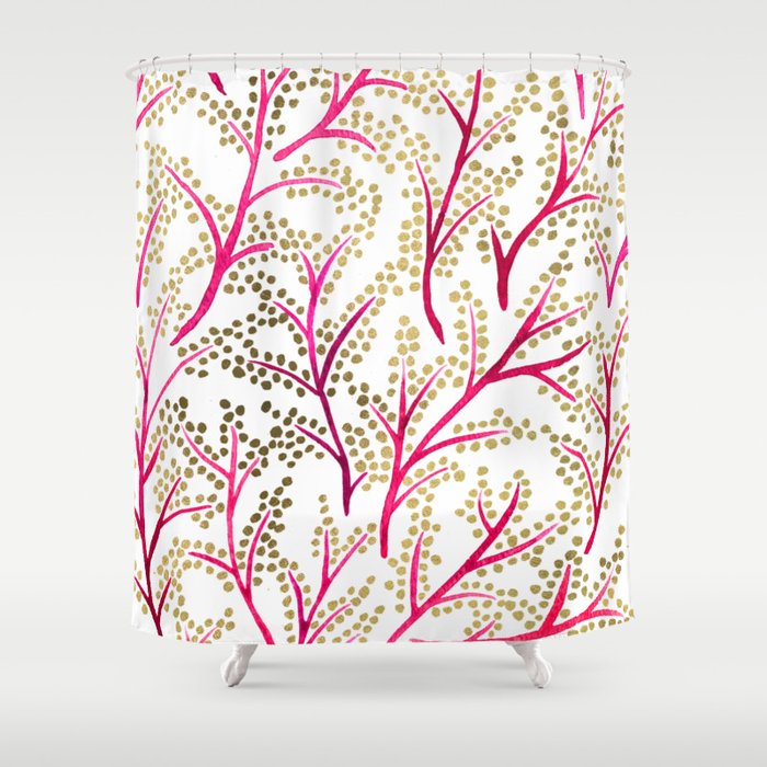 Pink & Gold Branches Shower Curtain by Cat Coquillette Society6