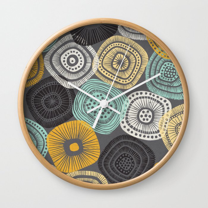 Linocut Flower Pattern Wall Clock