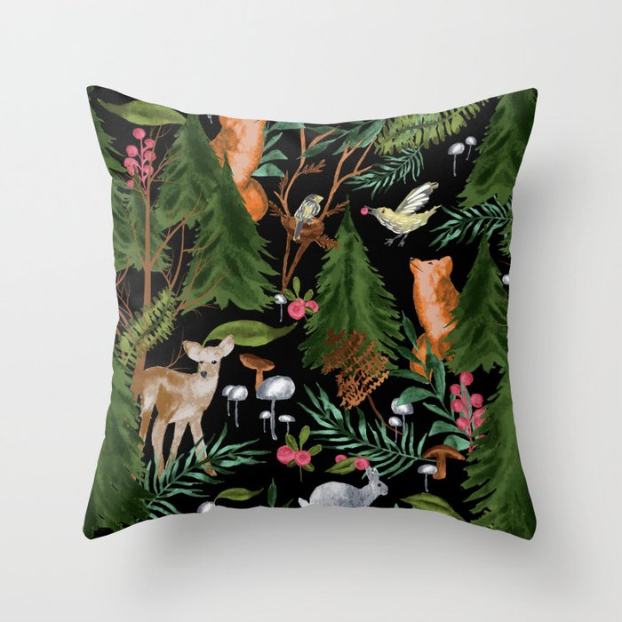 Winter Forest Animals Throw Pillow