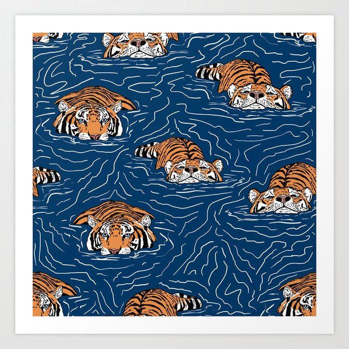 Tigers in the water Art Print