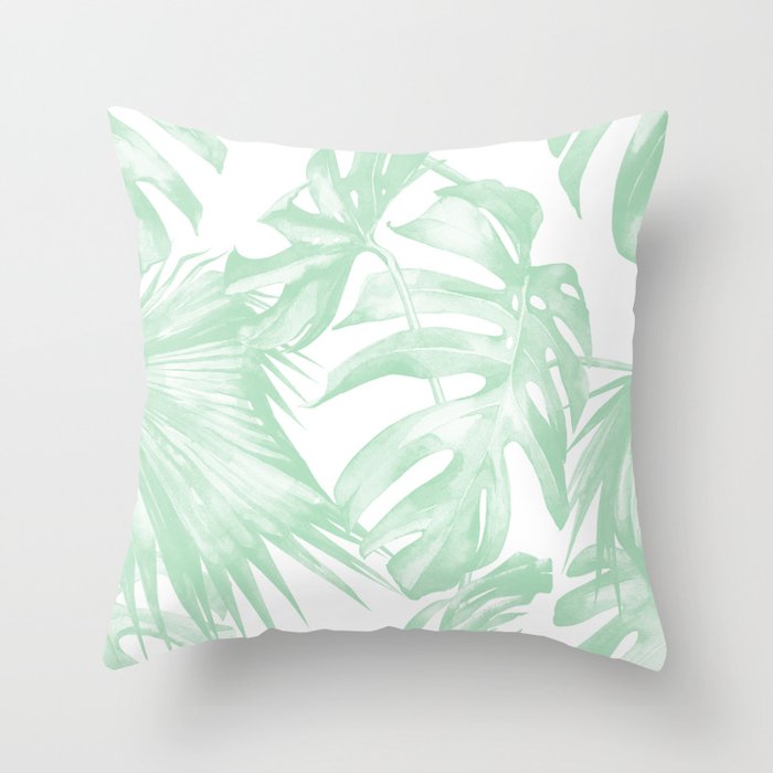 Light Green Tropical Palm Leaves Print Throw Pillow By