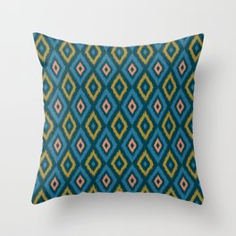 DIAMOND IKAT Boho Woven Texture Style in Exotic Blue Green Blush Dark Teal - UnBlink Studio by Jackie Tahara Throw Pillow