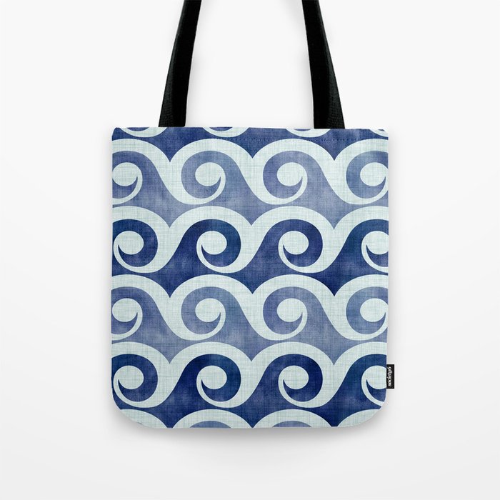 Indigo Geometric Beach Waves Tote Bag
