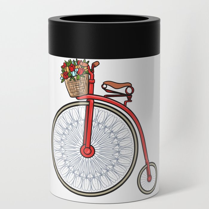 Classic Vintage Bike Big Wheel Flower Basket Floral Bicycle Can Cooler