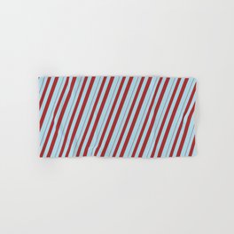 [ Thumbnail: Brown and Light Blue Colored Striped/Lined Pattern Hand & Bath Towel ]