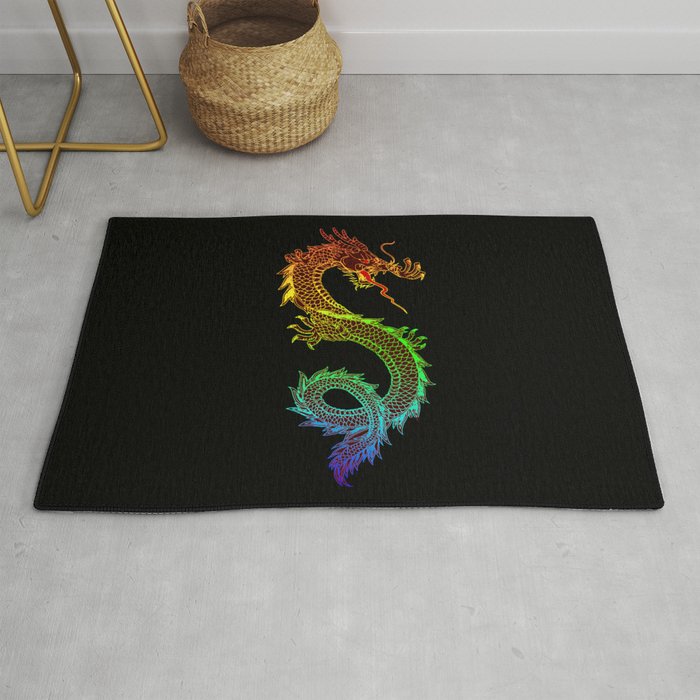 Traditional Chinese dragon in rainbow colors Rug