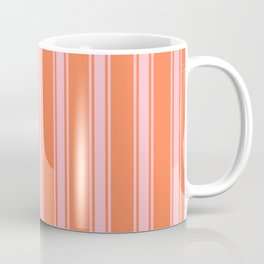 [ Thumbnail: Coral and Pink Colored Pattern of Stripes Coffee Mug ]