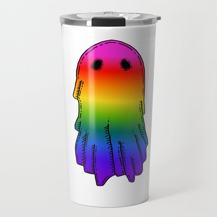 Queer Pride Doodle Ghost Travel Mug