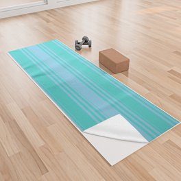 [ Thumbnail: Sky Blue & Turquoise Colored Lines Pattern Yoga Towel ]